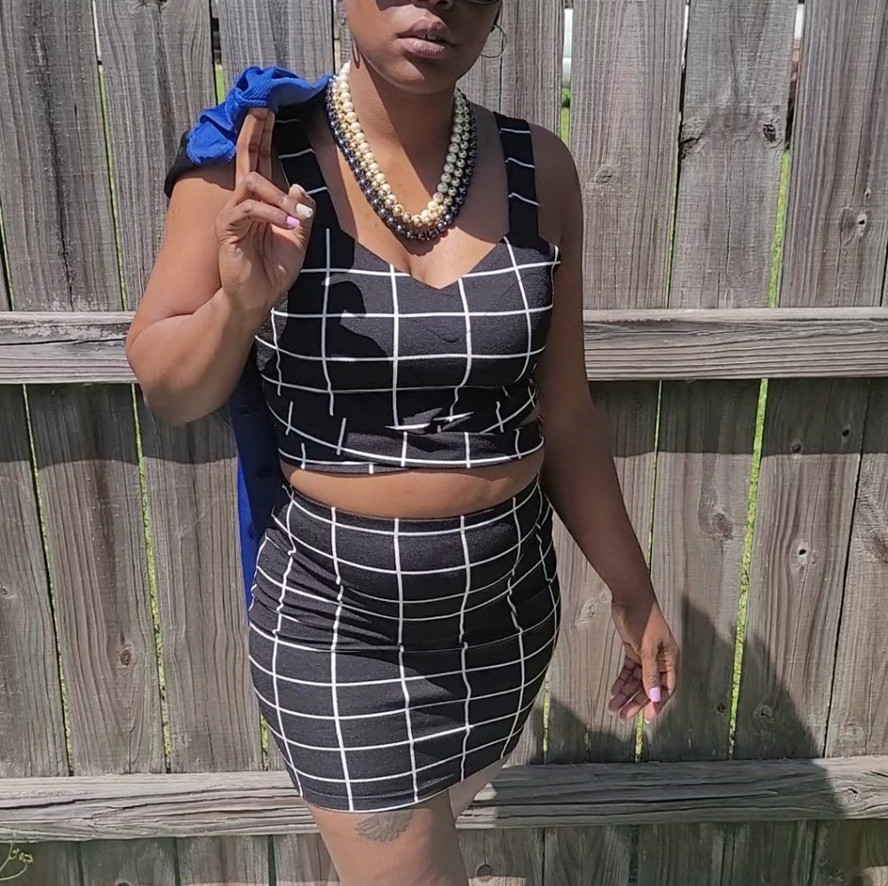 Black and white skirt set